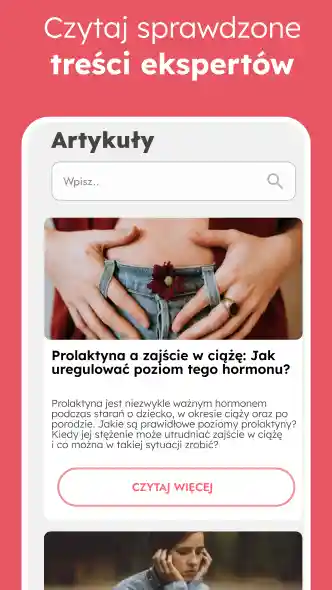 OvuFriend - ekran z artykułami i wiedzą ekspertów