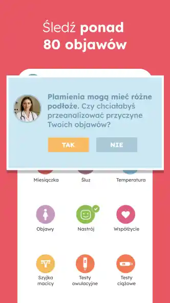 OvuFriend - ekran monitorowania ponad 80 objawów